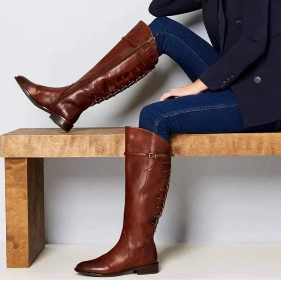 Beautiful Gianni Bini Chain Back Tall Wide Calf Leather Boots •Size Women’s 7M 🍁 - Picture 3 of 16